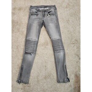 H&M motorcycle gray wash detailed stretch jeans‎ with zippers size 27